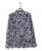 CLAUDIE PIERLOTクローディピエルロ）の古着「花柄刺繍ブラウス」｜ブルー×ホワイト