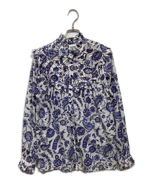 CLAUDIE PIERLOT（クローディピエルロ）CLAUDIE PIERLOT (クローディピエルロ) 花柄刺繍ブラウス ブルー×ホワイト サイズ:36の古着・服飾アイテム