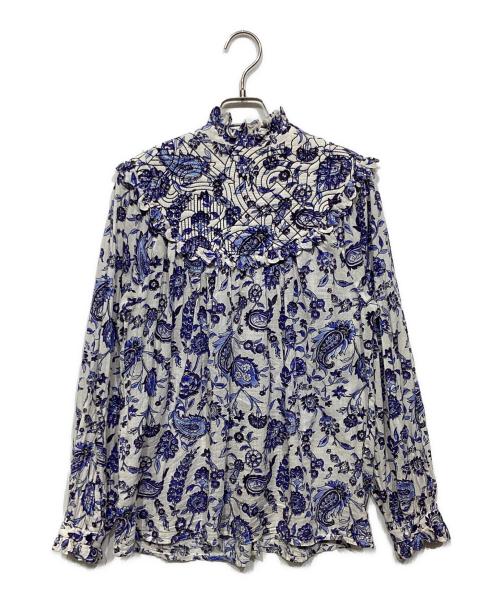 CLAUDIE PIERLOT（クローディピエルロ）CLAUDIE PIERLOT (クローディピエルロ) 花柄刺繍ブラウス ブルー×ホワイト サイズ:36の古着・服飾アイテム