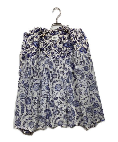 CLAUDIE PIERLOT（クローディピエルロ）CLAUDIE PIERLOT (クローディピエルロ) 花柄刺繍ブラウス ブルー×ホワイト サイズ:36の古着・服飾アイテム