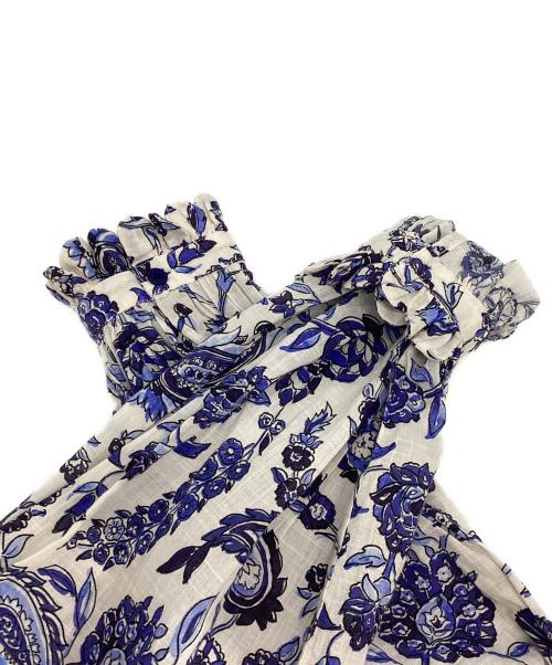 CLAUDIE PIERLOT（クローディピエルロ）CLAUDIE PIERLOT (クローディピエルロ) 花柄刺繍ブラウス ブルー×ホワイト サイズ:36の古着・服飾アイテム