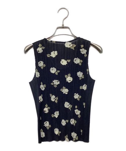 PLEATS PLEASE（プリーツプリーズ）PLEATS PLEASE (プリーツプリーズ) 花柄ノースリーブブラウス ブラック サイズ:3の古着・服飾アイテム