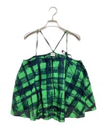 hakuji（ハクジ）の古着「Checked print flare camisole」｜グリーン×ブラック