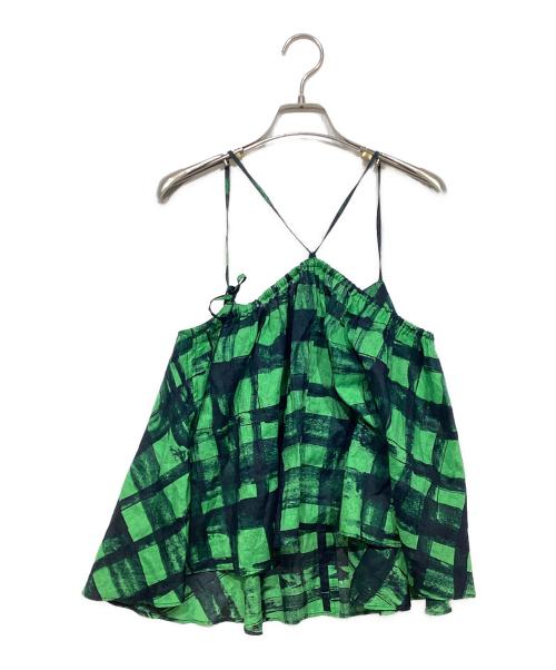 hakuji（ハクジ）hakuji (ハクジ) Checked print flare camisole グリーン×ブラック サイズ:Freeの古着・服飾アイテム