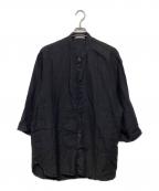 nestrobe confectネストローブ コンフェクト）の古着「リネンバンドカラーシャツ　」｜ブラック
