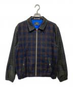 PAUL SMITHポールスミス）の古着「ミックスチェックウールダブルジップブルゾン」｜ネイビー×ブラウン
