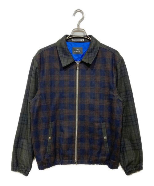 PAUL SMITH（ポールスミス）PAUL SMITH (ポールスミス) ミックスチェックウールダブルジップブルゾン ネイビー×ブラウン サイズ:Lの古着・服飾アイテム