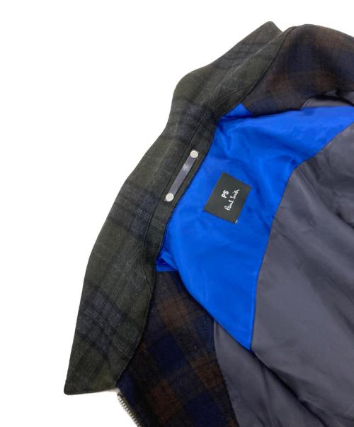PAUL SMITH（ポールスミス）PAUL SMITH (ポールスミス) ミックスチェックウールダブルジップブルゾン ネイビー×ブラウン サイズ:Lの古着・服飾アイテム