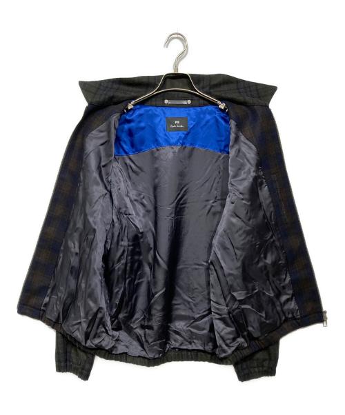 PAUL SMITH（ポールスミス）PAUL SMITH (ポールスミス) ミックスチェックウールダブルジップブルゾン ネイビー×ブラウン サイズ:Lの古着・服飾アイテム