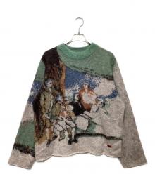 SHINYA KOZUKA（シンヤコズカ）の古着「ベンジャミン総柄モヘアニット」｜ベージュ×グリーン