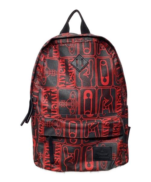 Vivienne Westwood（ヴィヴィアンウエストウッド）Vivienne Westwood (ヴィヴィアンウエストウッド) PVCオーブ柄リュック ブラック×レッドの古着・服飾アイテム