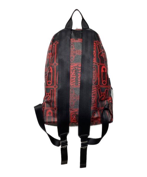 Vivienne Westwood（ヴィヴィアンウエストウッド）Vivienne Westwood (ヴィヴィアンウエストウッド) PVCオーブ柄リュック ブラック×レッドの古着・服飾アイテム