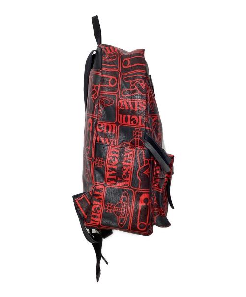 Vivienne Westwood（ヴィヴィアンウエストウッド）Vivienne Westwood (ヴィヴィアンウエストウッド) PVCオーブ柄リュック ブラック×レッドの古着・服飾アイテム