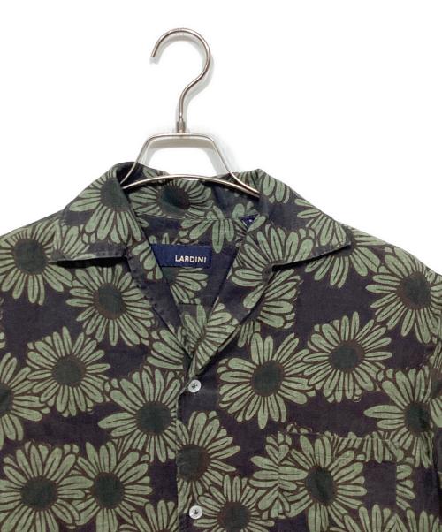 LARDINI（ラルディーニ）LARDINI (ラルディーニ) EGGIAN　リネン オープンカラー アロハシャツ オリーブ×ブラック サイズ:Sの古着・服飾アイテム