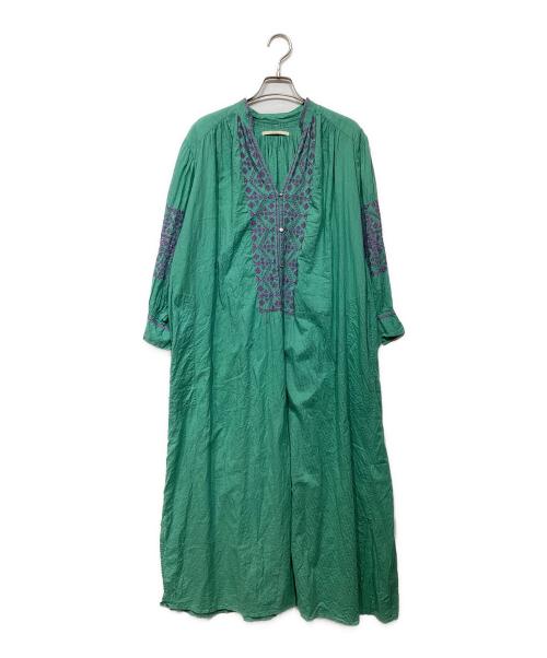 ne quittez pas（ヌキテパ）ne quittez pas (ヌキテパ) C.DOBBY STRIPE EMB DRESS　010411GP2 グリーン サイズ:Sの古着・服飾アイテム