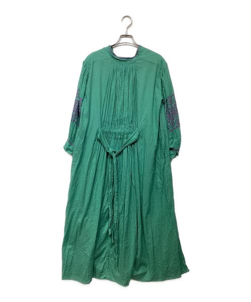 ne quittez pas（ヌキテパ）ne quittez pas (ヌキテパ) C.DOBBY STRIPE EMB DRESS　010411GP2 グリーン サイズ:Sの古着・服飾アイテム