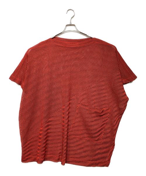 me ISSEY MIYAKE（ミーイッセイ ミヤケ）me ISSEY MIYAKE (ミーイッセイ ミヤケ) 変形メッシュカットソー レッド×ブラック サイズ:-の古着・服飾アイテム