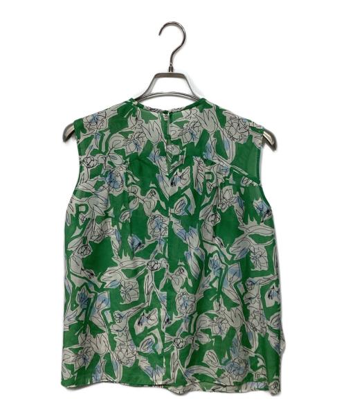 TOMORROW LAND（トゥモローランド）TOMORROW LAND (トゥモローランド) ツルペンフラワープリント フレアタックブラウス グリーン×ホワイト サイズ:36の古着・服飾アイテム