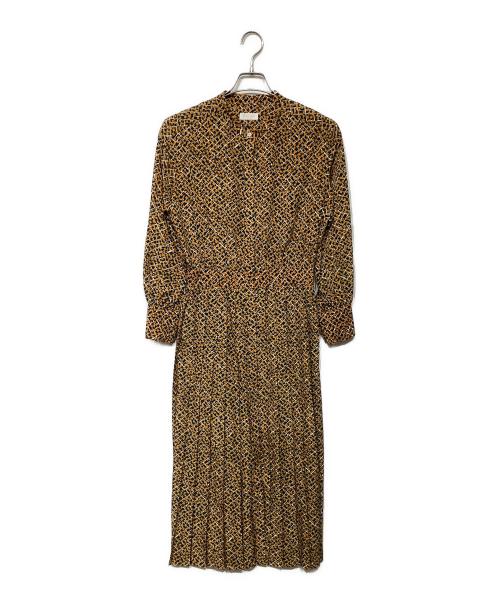 BALLSEY（ボールジィ）BALLSEY (ボールジィ) スクエアメッシュプリント プリーツシャツワンピース オレンジ サイズ:36の古着・服飾アイテム