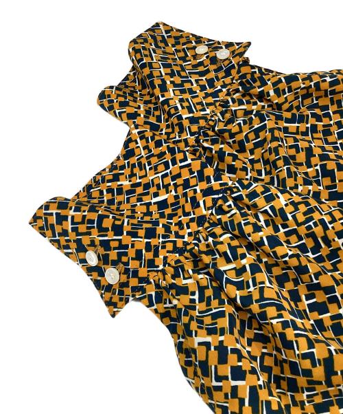 BALLSEY（ボールジィ）BALLSEY (ボールジィ) スクエアメッシュプリント プリーツシャツワンピース オレンジ サイズ:36の古着・服飾アイテム