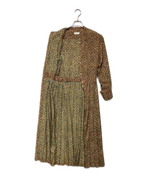 BALLSEY（ボールジィ）BALLSEY (ボールジィ) スクエアメッシュプリント プリーツシャツワンピース オレンジ サイズ:36の古着・服飾アイテム