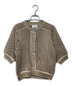 CLANEクラネ）の古着「STRIPE CABLE HALF SLEEVE CD 13106-2052」｜ベージュ×ネイビー