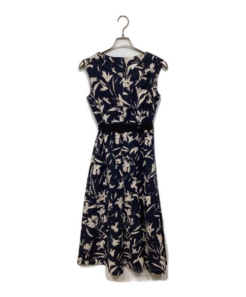 'S Max Mara（エスマックスマーラ）'S Max Mara (エスマックスマーラ) 花柄ノースリーブワンピース ネイビー×ベージュ サイズ:40の古着・服飾アイテム