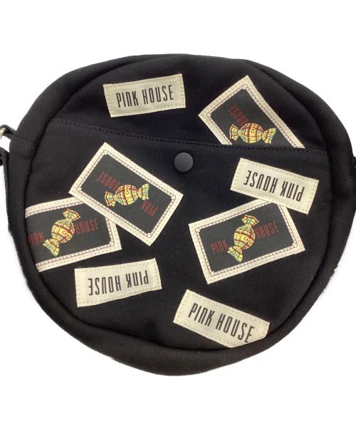 PINK HOUSE（ピンクハウス）PINK HOUSE (ピンクハウス) ネームワッペンいっぱい丸形ショルダーバッグ ブラック 未使用品の古着・服飾アイテム