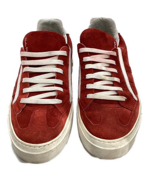 Salvatore Ferragamo（サルヴァトーレ フェラガモ）Salvatore Ferragamo (サルヴァトーレ フェラガモ) スウェードローカットスニーカー TZ55585  レッド サイズ:US7.5の古着・服飾アイテム
