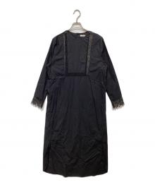 ne quittez pas（ヌキテパ）の古着「Poplin Lace Square Long Dress(ポプリン レース スクエア ロング ドレス)」｜ブラック