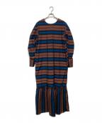 sara mallikaサラマリカ）の古着「Cotton Multi Border Back Gather Dress(コットン マルチ ボーダー バック ギャザー ドレス）」｜ブラウン×ブルー