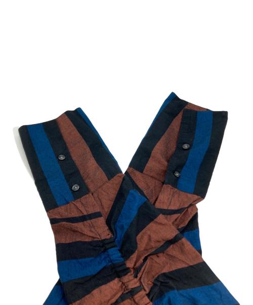 sara mallika（サラマリカ）sara mallika (サラマリカ) Cotton Multi Border Back Gather Dress(コットン マルチ ボーダー バック ギャザー ドレス） ブラウン×ブルー サイズ:不明の古着・服飾アイテム