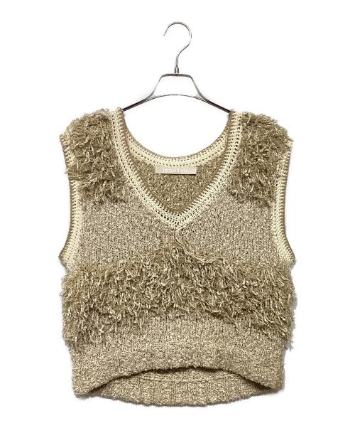 LEINWANDE（ラインヴァンド）LEINWANDE (ラインヴァンド) Tweed Fringe Top ベージュ サイズ:Fの古着・服飾アイテム