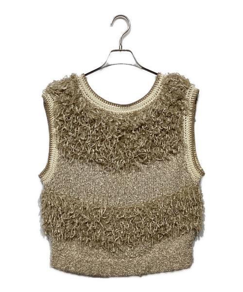 LEINWANDE（ラインヴァンド）LEINWANDE (ラインヴァンド) Tweed Fringe Top ベージュ サイズ:Fの古着・服飾アイテム