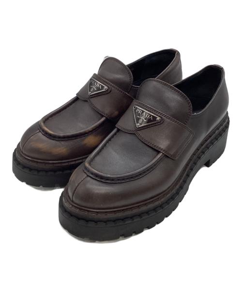 PRADA（プラダ）PRADA (プラダ) レザーローファー　1D1850 ブラウン サイズ:38の古着・服飾アイテム