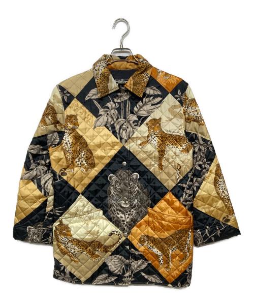 Salvatore Ferragamo（サルヴァトーレ フェラガモ）Salvatore Ferragamo (サルヴァトーレ フェラガモ) キルティングジャケット ベージュ×ブラック サイズ:Sの古着・服飾アイテム