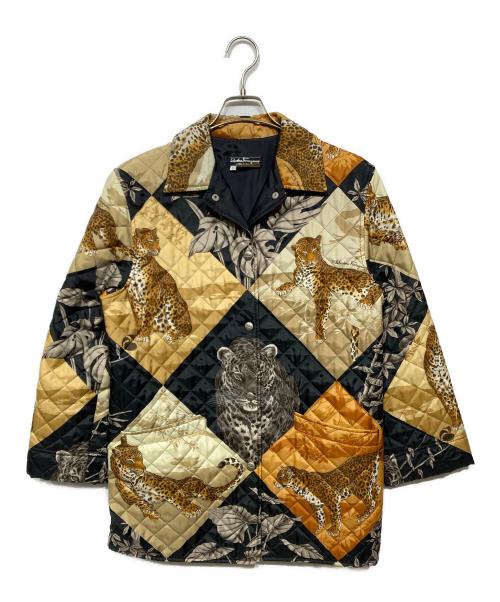 Salvatore Ferragamo（サルヴァトーレ フェラガモ）Salvatore Ferragamo (サルヴァトーレ フェラガモ) キルティングジャケット ベージュ×ブラック サイズ:Sの古着・服飾アイテム