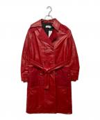 COACHコーチ）の古着「ラムレザー 切替 トレンチコート」｜レッド