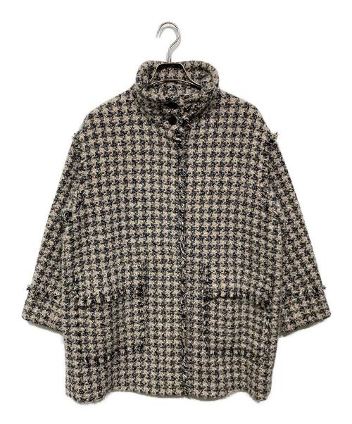 BALLSEY（ボールジィ）BALLSEY (ボールジィ) ミックスハウンドトゥースツイード スタンドカラーコート ベージュ×ブラック サイズ:36の古着・服飾アイテム