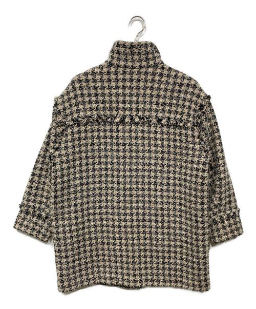 BALLSEY（ボールジィ）BALLSEY (ボールジィ) ミックスハウンドトゥースツイード スタンドカラーコート ベージュ×ブラック サイズ:36の古着・服飾アイテム