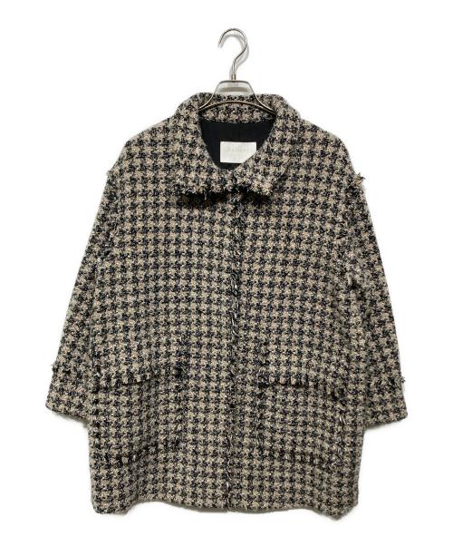 BALLSEY（ボールジィ）BALLSEY (ボールジィ) ミックスハウンドトゥースツイード スタンドカラーコート ベージュ×ブラック サイズ:36の古着・服飾アイテム
