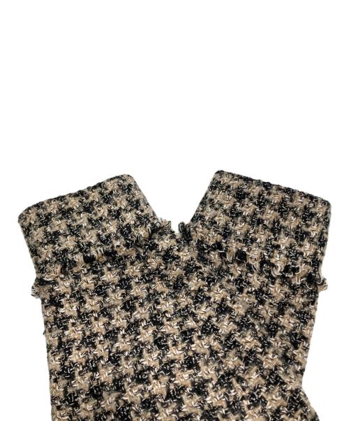 BALLSEY（ボールジィ）BALLSEY (ボールジィ) ミックスハウンドトゥースツイード スタンドカラーコート ベージュ×ブラック サイズ:36の古着・服飾アイテム