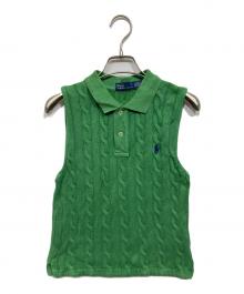 POLO RALPH LAUREN（ポロ・ラルフローレン）の古着「ノースリーブケーブルニットポロ」｜グリーン