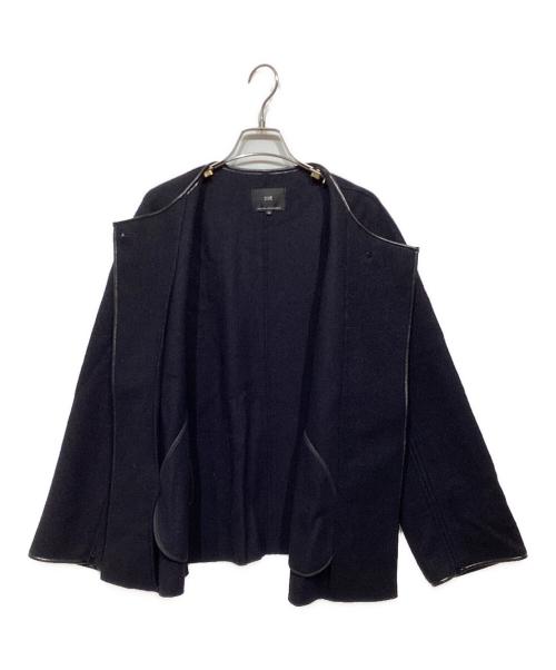 23区（ニジュウサンク）23区 (ニジュウサンク) コンプレストパイル ノーカラー アウター ネイビー サイズ:46の古着・服飾アイテム