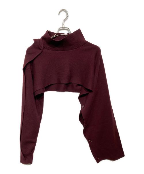 IRENE（アイレネ）IRENE (アイレネ) Asymmetry Sleeves Knit　25A81005 バーガンディー サイズ:36の古着・服飾アイテム