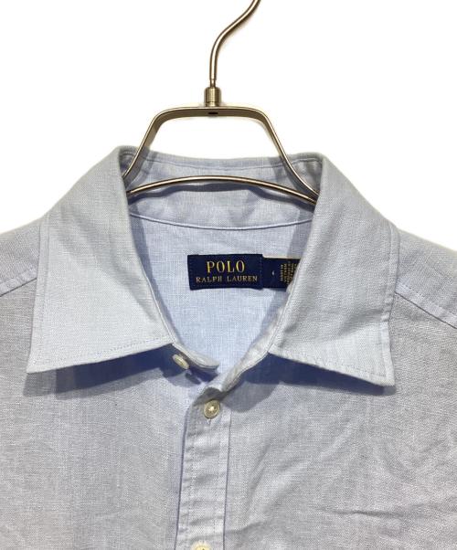 POLO RALPH LAUREN（ポロ・ラルフローレン）POLO RALPH LAUREN (ポロ・ラルフローレン) リネンティアードシャツワンピース ブルー サイズ:6の古着・服飾アイテム