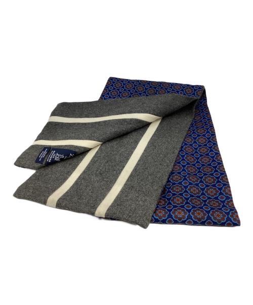 DRAKE'S（ドレイクス）DRAKE'S (ドレイクス) FOX BROTHERS (フォックスブラザーズ) WOOL＆シルクマフラー グレー×ネイビーの古着・服飾アイテム