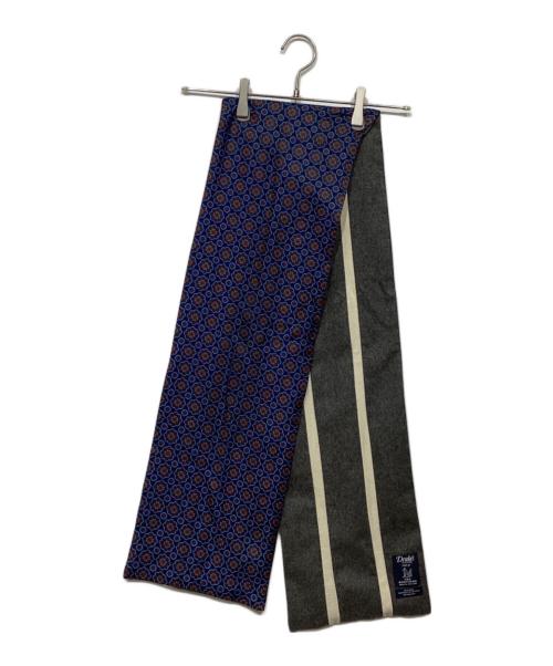 DRAKE'S（ドレイクス）DRAKE'S (ドレイクス) FOX BROTHERS (フォックスブラザーズ) WOOL＆シルクマフラー グレー×ネイビーの古着・服飾アイテム