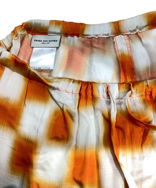 DRIES VAN NOTEN（ドリスヴァンノッテン）DRIES VAN NOTEN (ドリスヴァンノッテン) レーヨンチェックパンツ オレンジ×ホワイト サイズ:36の古着・服飾アイテム