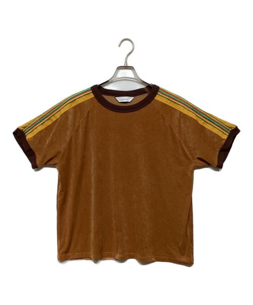 SASQUATCHfabrix.（サスクワッチファブリックス）SASQUATCHfabrix. (サスクワッチファブリックス) LACE TAPE VELOUR T-SHIRT ブラウン サイズ:Mの古着・服飾アイテム